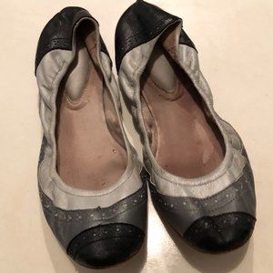 vintage  BLOCH Tri Color Grey Metallic Leather Brogue Ballet Flats